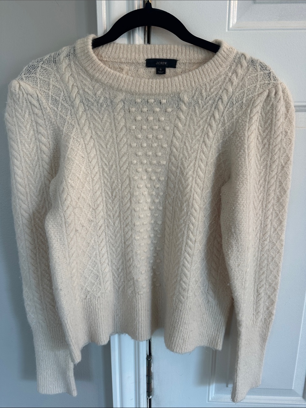 J. Crew Cream Textured Cable Bobble Crewneck Sweater
